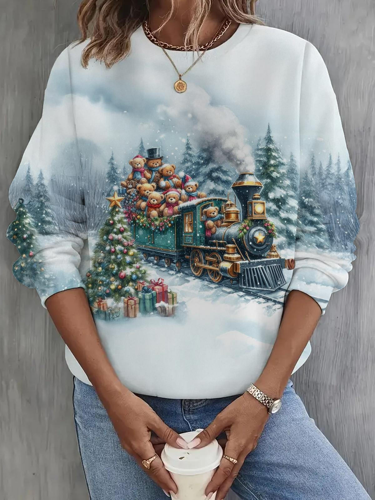 Women's Christmas Bear Long Sleeve Casual Top