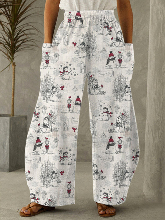 Women's Winter Snowman Print Casual Pants