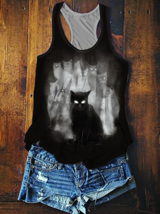 Women's Halloween Night Cat Sleeveless Vest