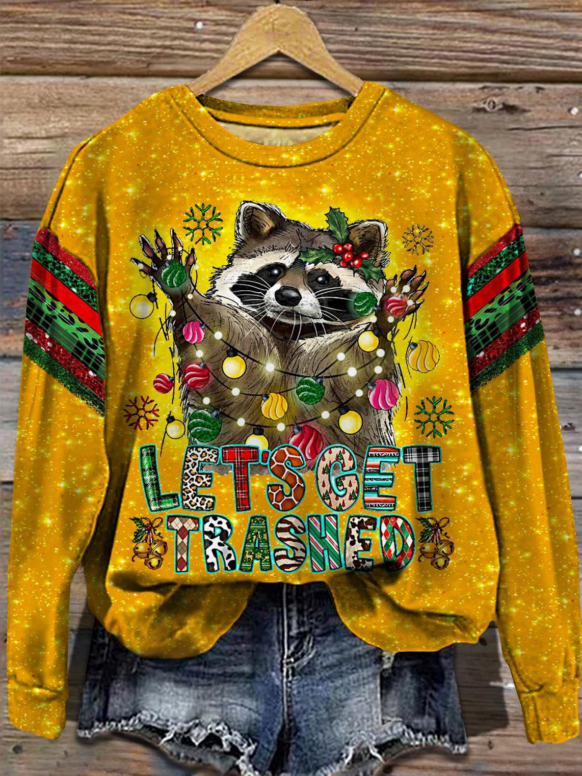 Women's Christmas Lights Raccoon Long Sleeve Casual Top