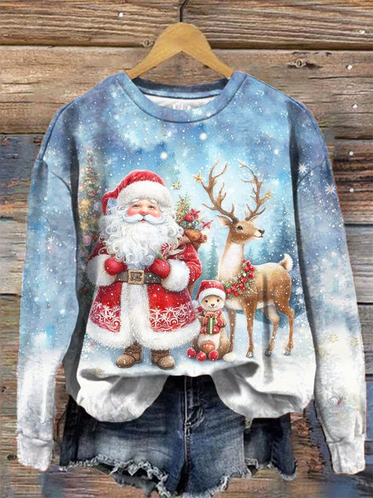 Winter Christmas Print Casual Round Neck Long Sleeve Top