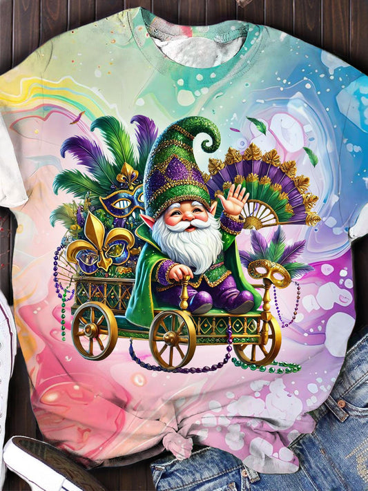 Mardi Gras Happy Midget Carriage Feather Party Gradient Print T-shirt