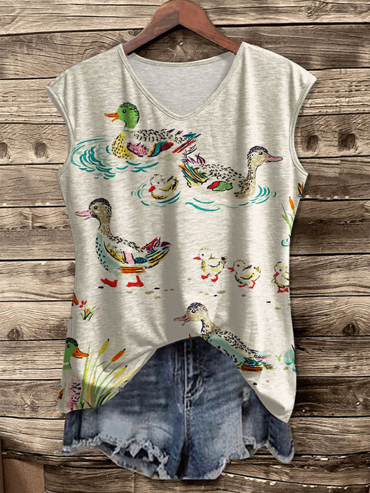 Women's Vintage Duck Print Casual Tank Top