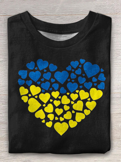 Blue And Yellow Love Print Crew Neck T-shirt