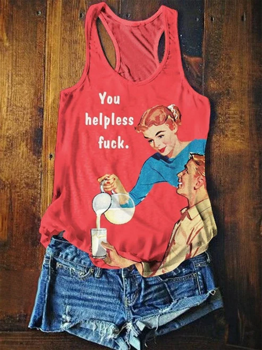 You Helpless Fuck Sarcastic Vintage Print Casual Vest