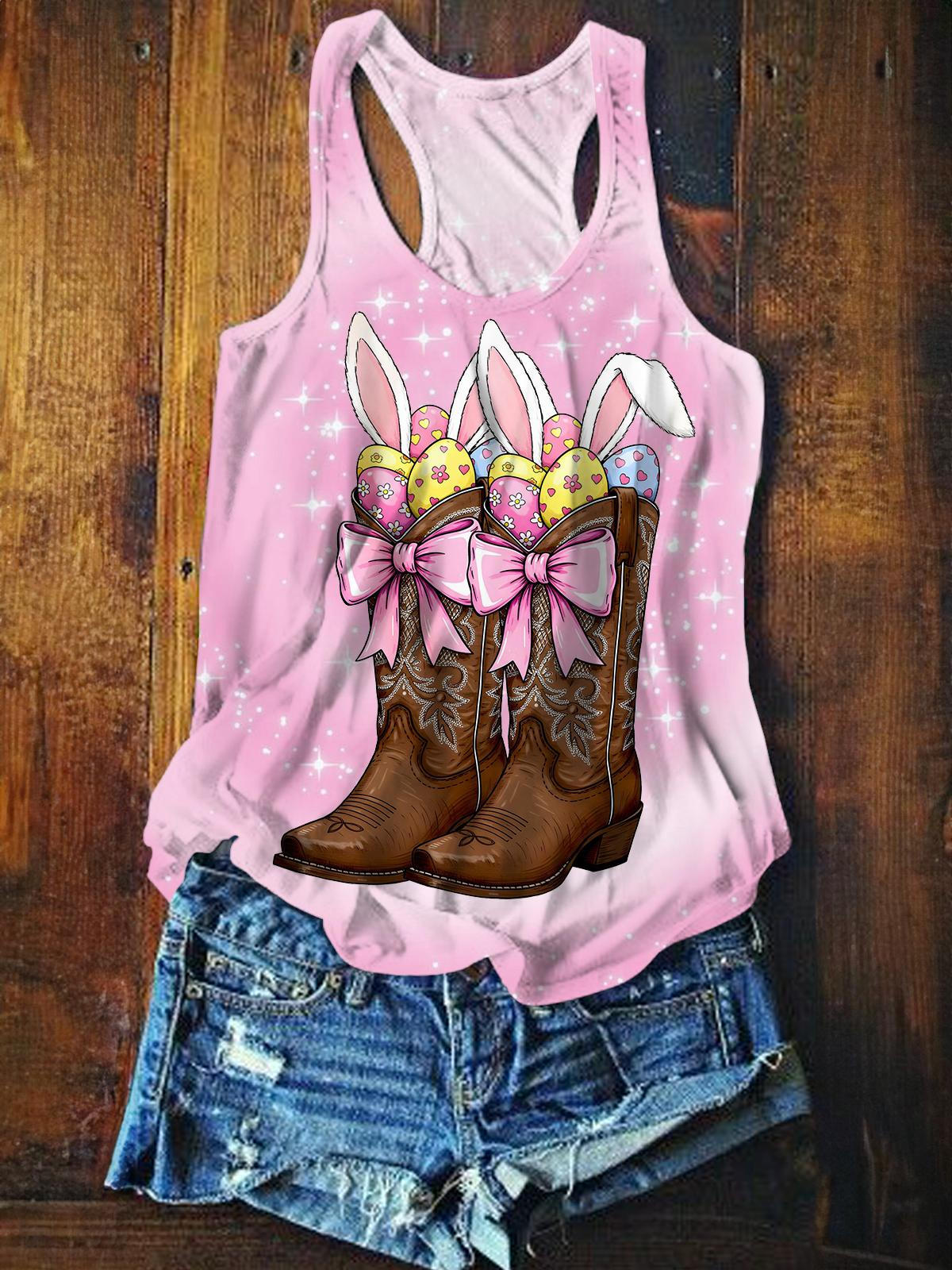 Easter Day Happy Holidays Boots Cute Rabbit Print Vest