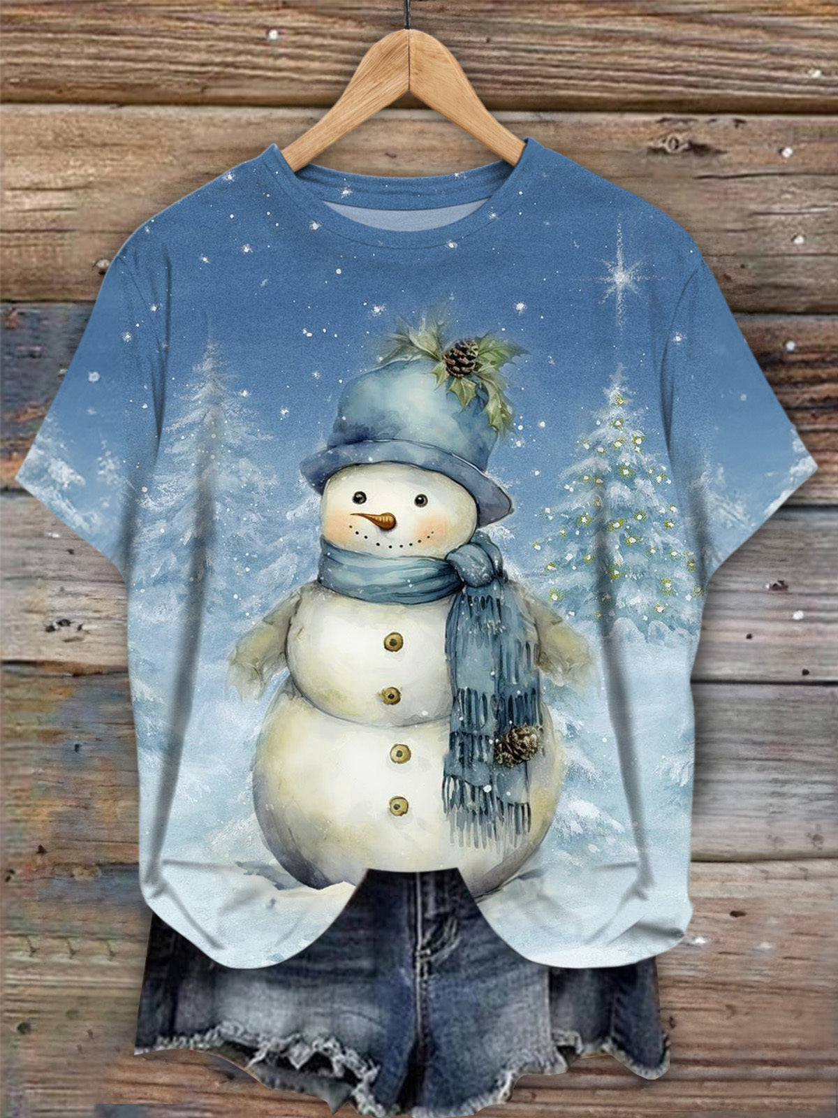 Cute Snowman Crew Neck T-shirt