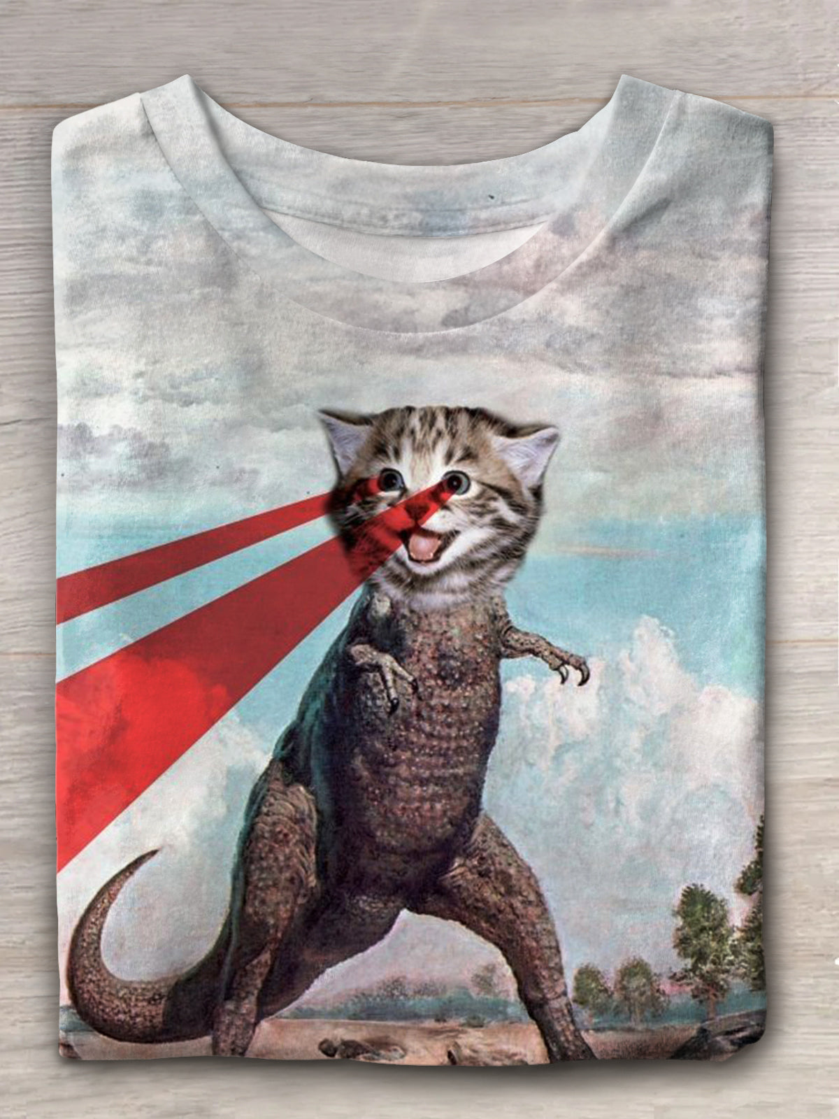 Humorous Cat Dinosaur Vintage Fun Casual Print T-shirt