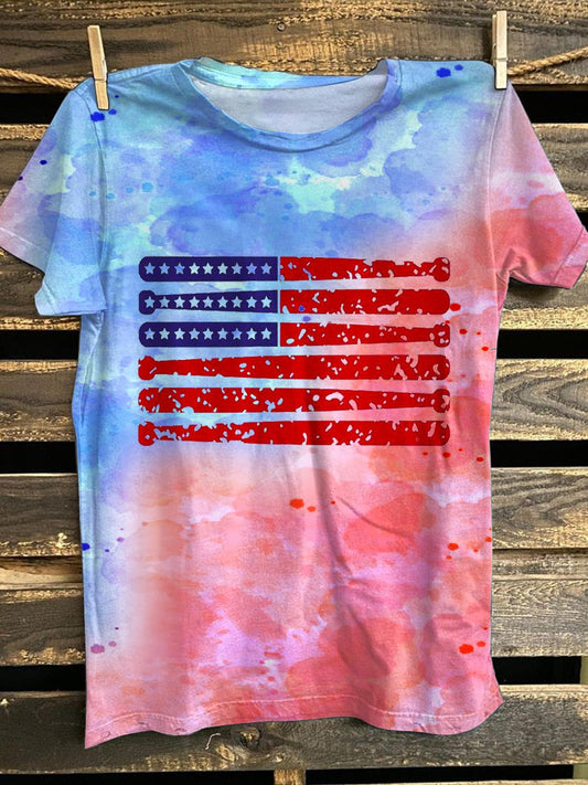 Baseball Flag Tie Dye Crew Neck T-shirt