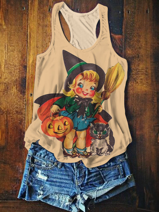 Halloween Girls Pumpkin Broom Sleeveless Vest