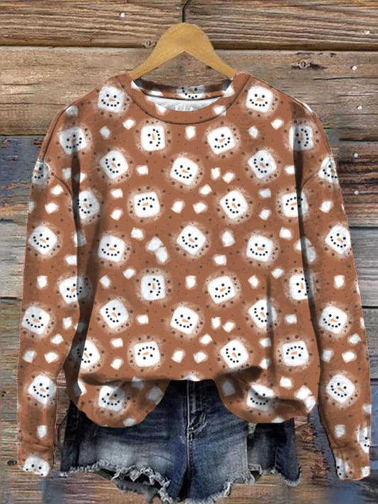 Marshmallow Snowman Print Crew Neck Top