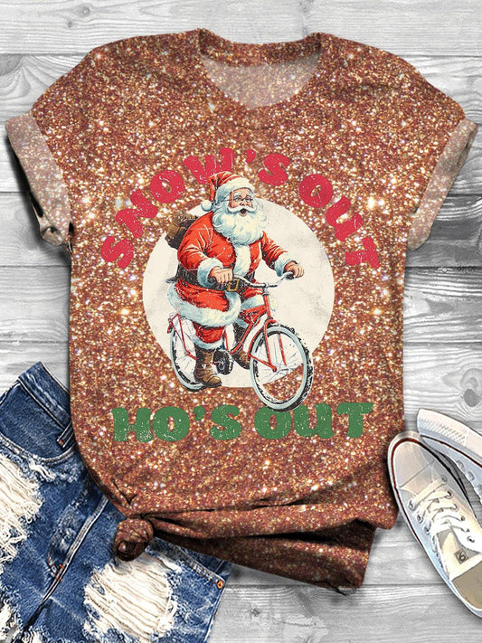 Santa Claus Riding A Bike Crew Neck T-shirt