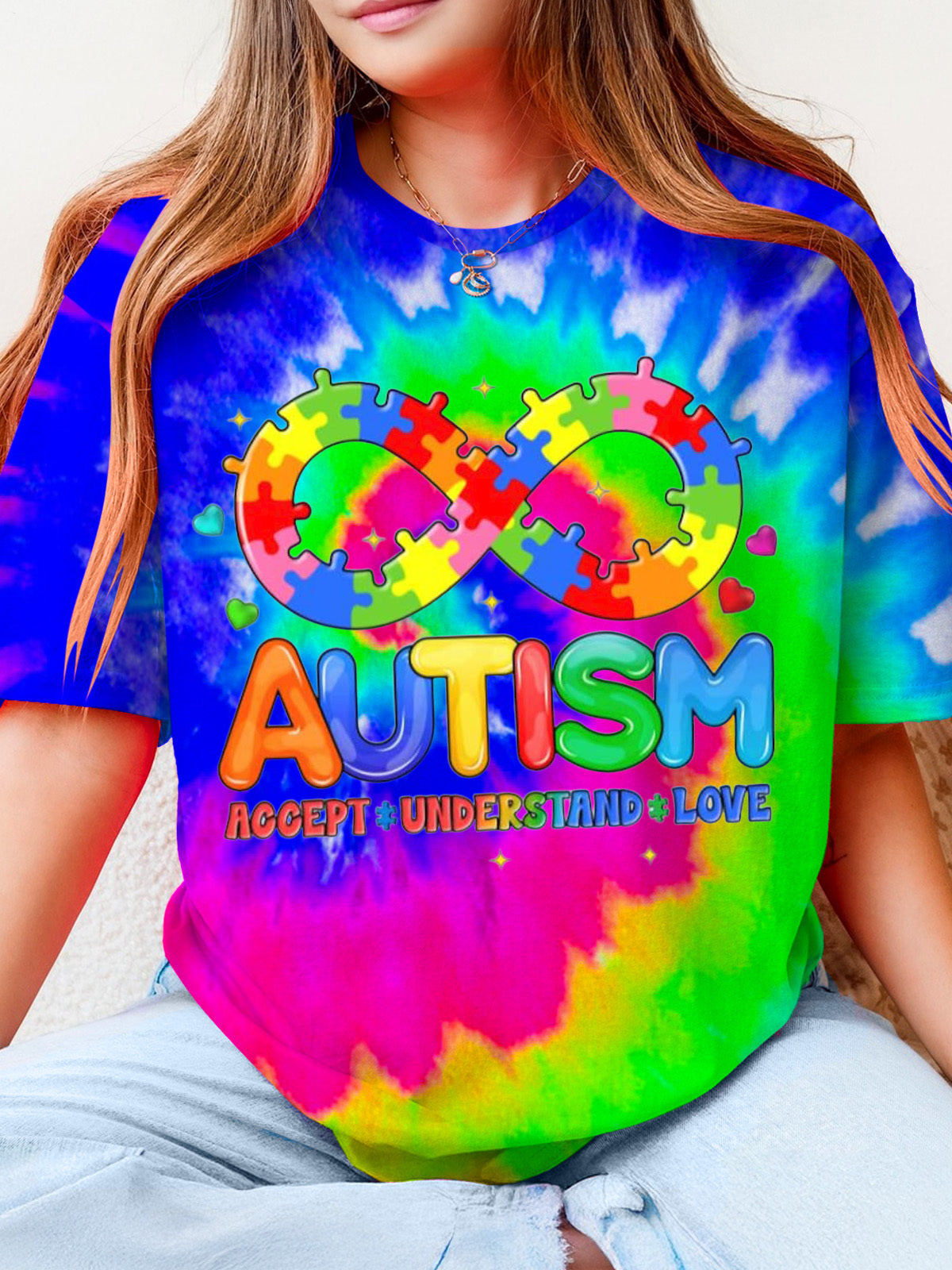 Autism Awareness Print Crew Neck T-shirt