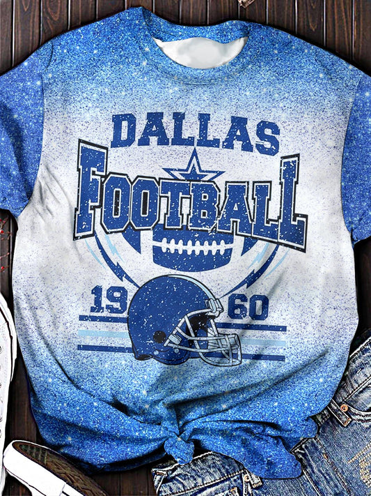 Women's Vintage Dallas Football Print Crew Neck T-shirt