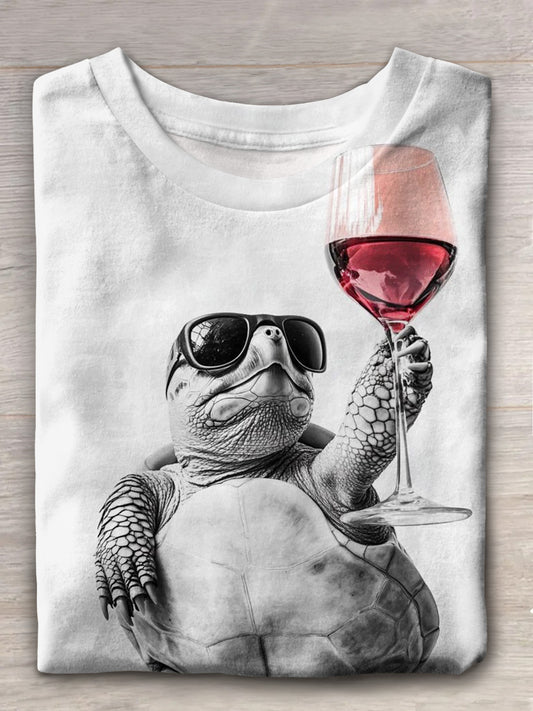 Tribute to Turtle Red Wine Fun Leisure Vacation Print T-shirt