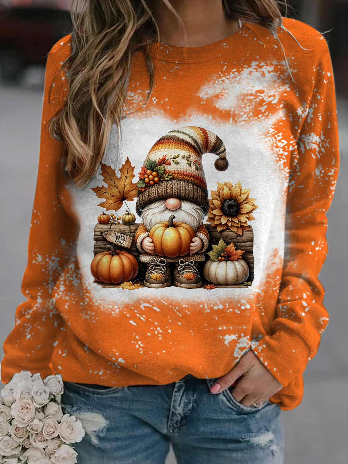 Gnome Pumpkin Halloween Long Sleeve Casual Top