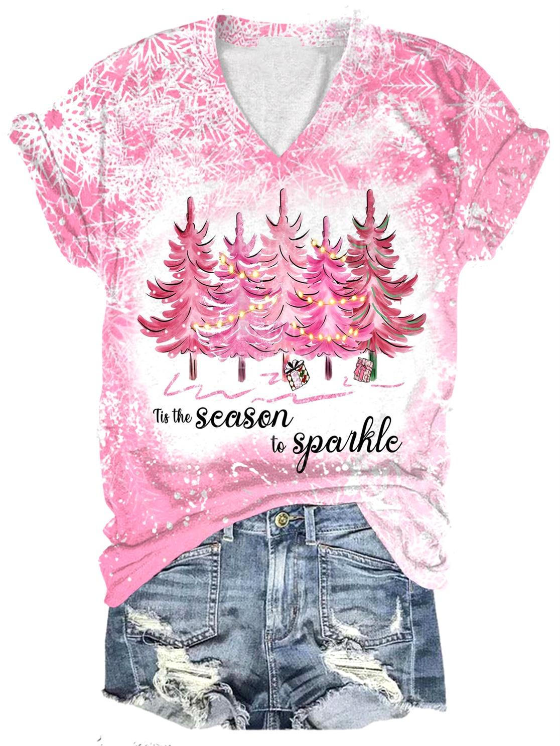 Tis The Season To Sparkle Print V Neck Tee