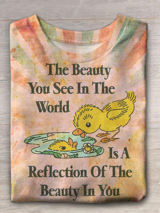 The Beauty You See In The World Funny Slogan Duck Retro Print T-shirt