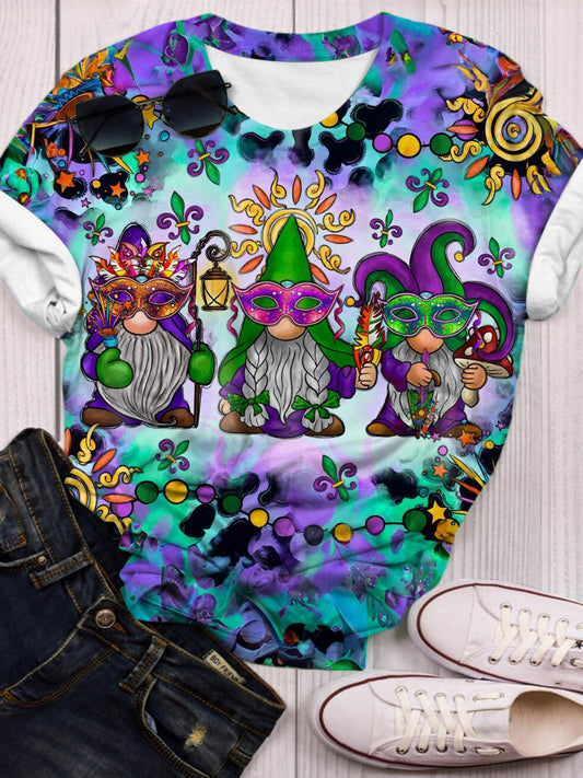 Mardi Gras Mask Gnomes Crew Neck T-shirt