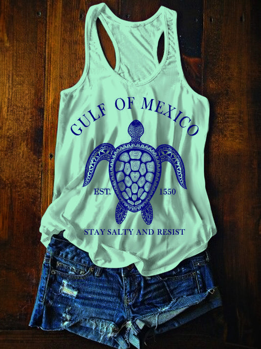 Gulf of Mexico Retro Turtle Printed Casual Tank Top