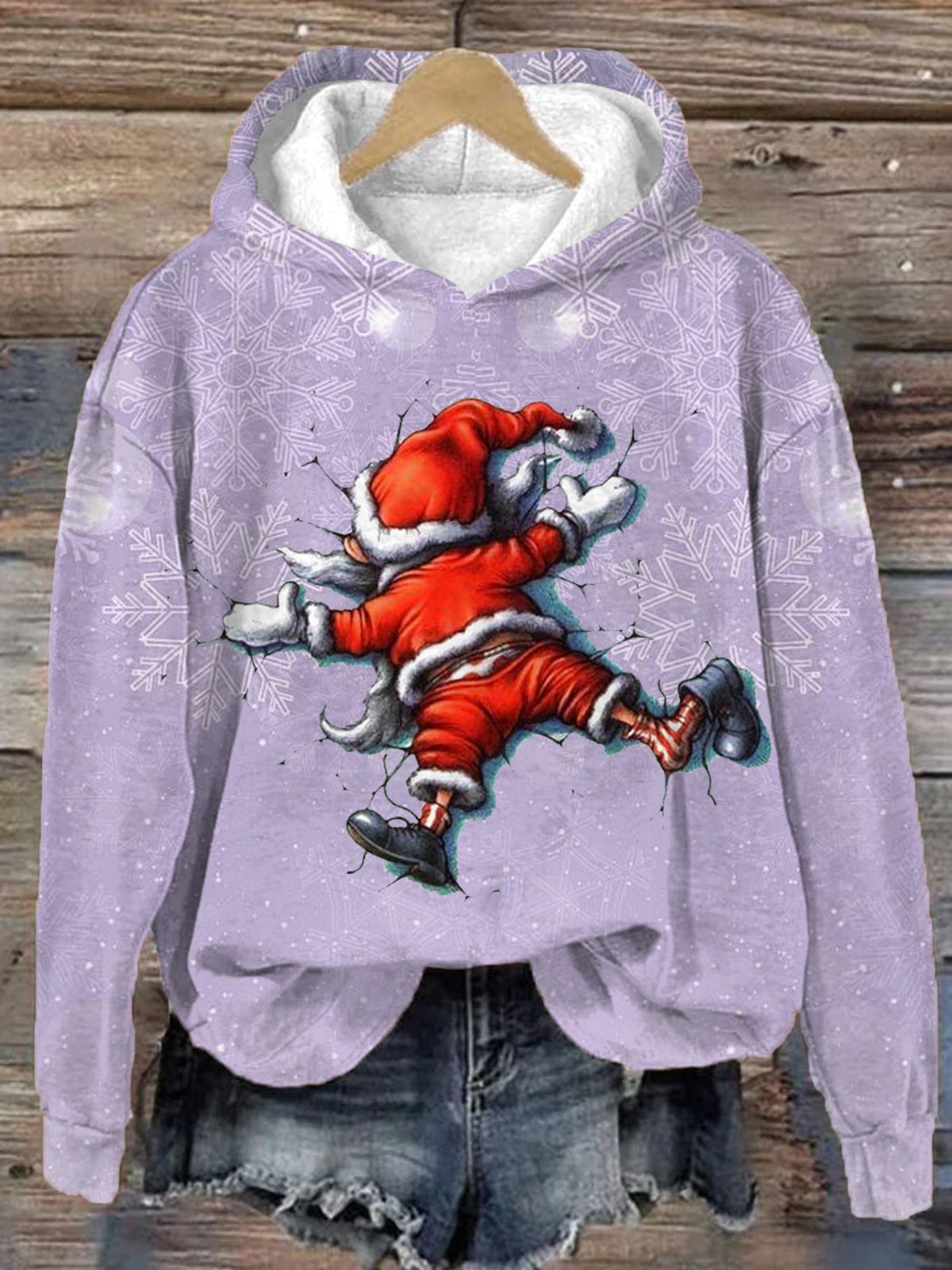 Funny Christmas Santa Printed Long Sleeve Hoodie