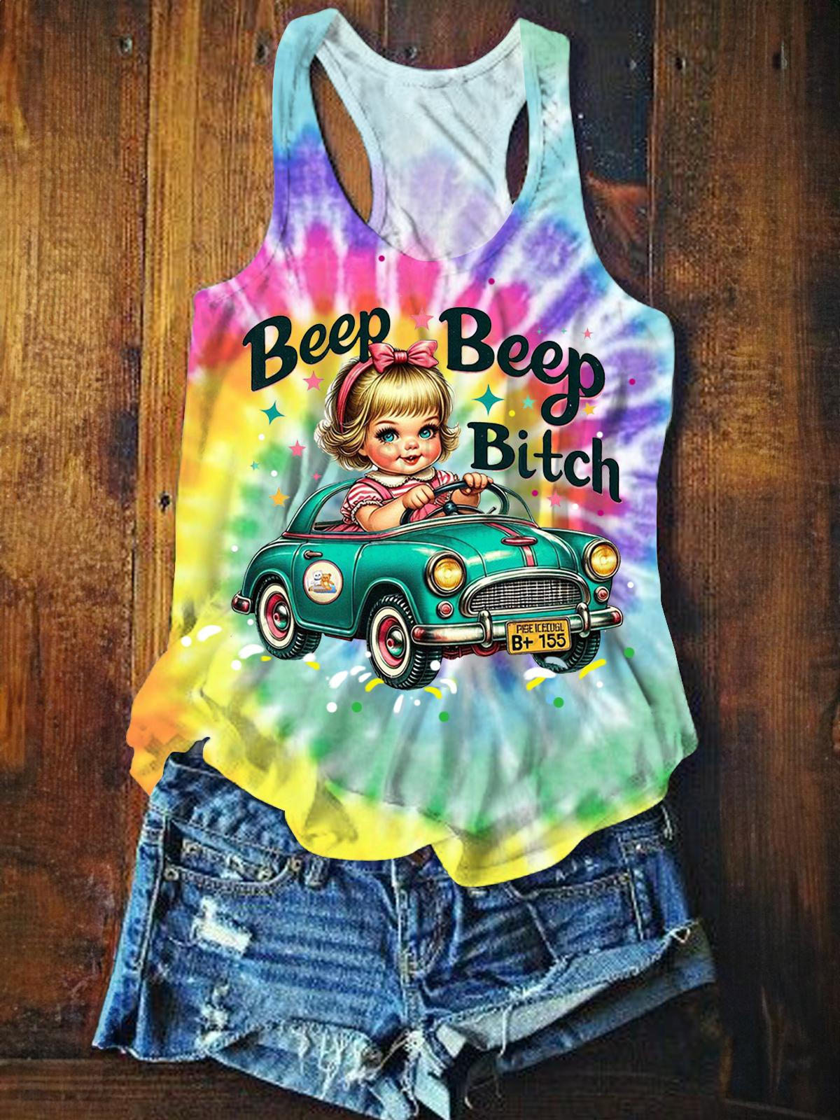 Beep Beep Bitch Girls Vintage Print Sleeveless Tank Top