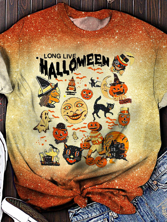 Women's Retro Halloween Horror Season Crew Neck T-shirt