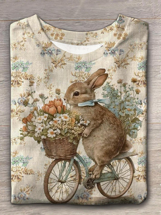 Easter Bunny On A Bicycle Crew Neck T-shirt