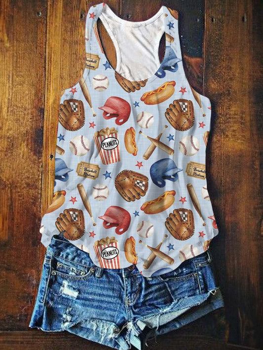 Sports Game Fans Baseball Hot Dog Popcorn Fun Print Vest