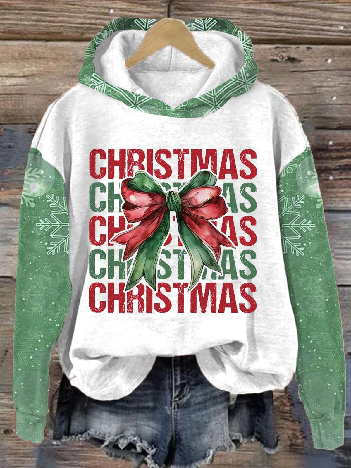 Coquette Merry Christmas Long Sleeve Printed Hoodie