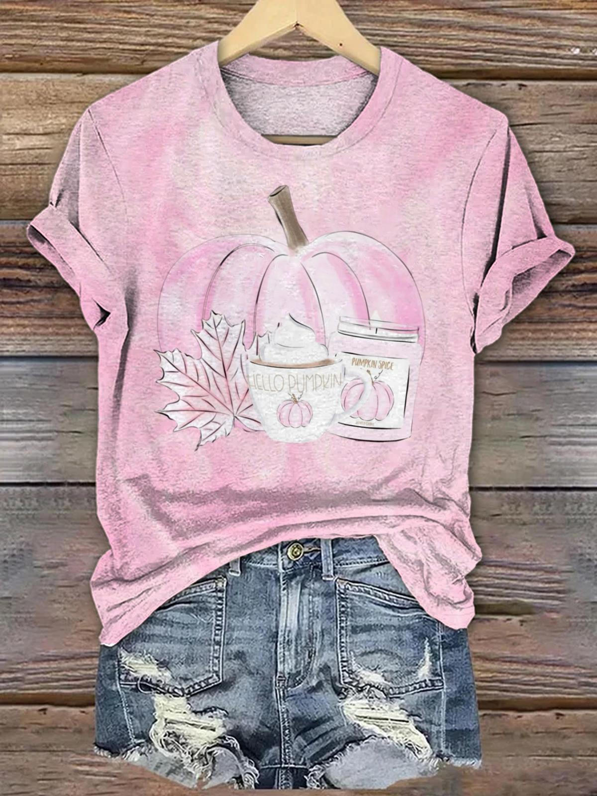 Pink Pumpkin Season Crew Neck T-shirt