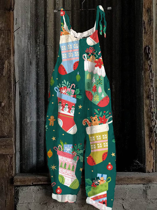 Christmas Cute Socks Print Casual Jumpsuit