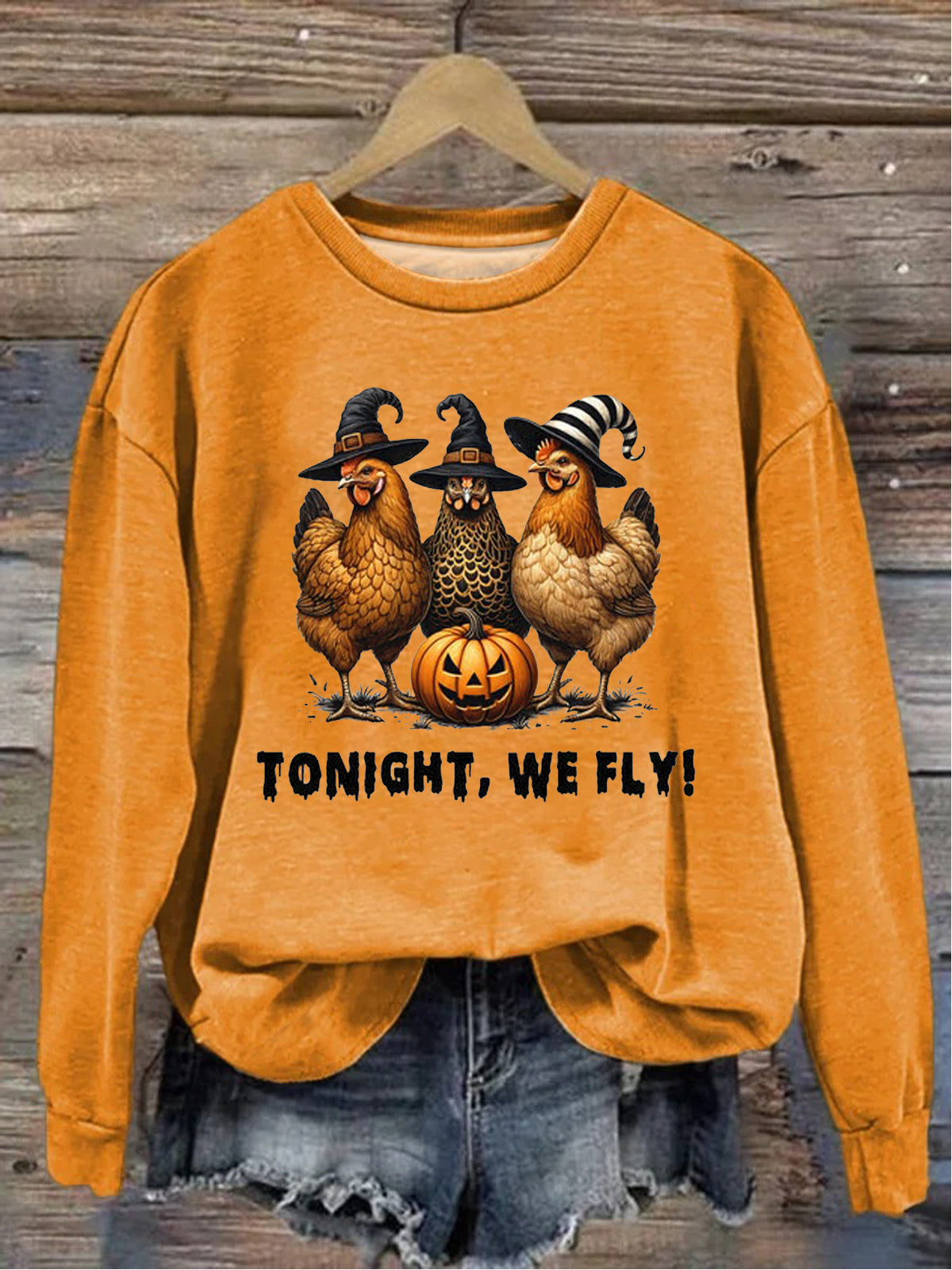 Women's Tonight We Fly Halloween Chicken Long Sleeve Top