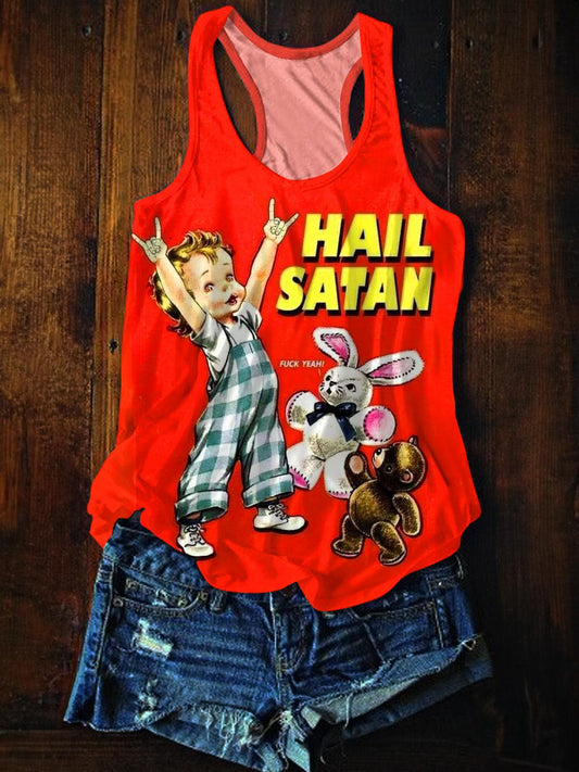 Hail Satan Printed Casual Tank Top