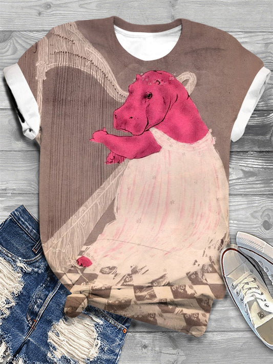 Hippo Print Short Sleeve Crew Neck T-Shirt