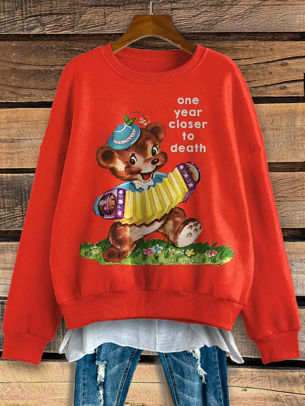 One Year Closer To Death Vintage Print Long Sleeve Top