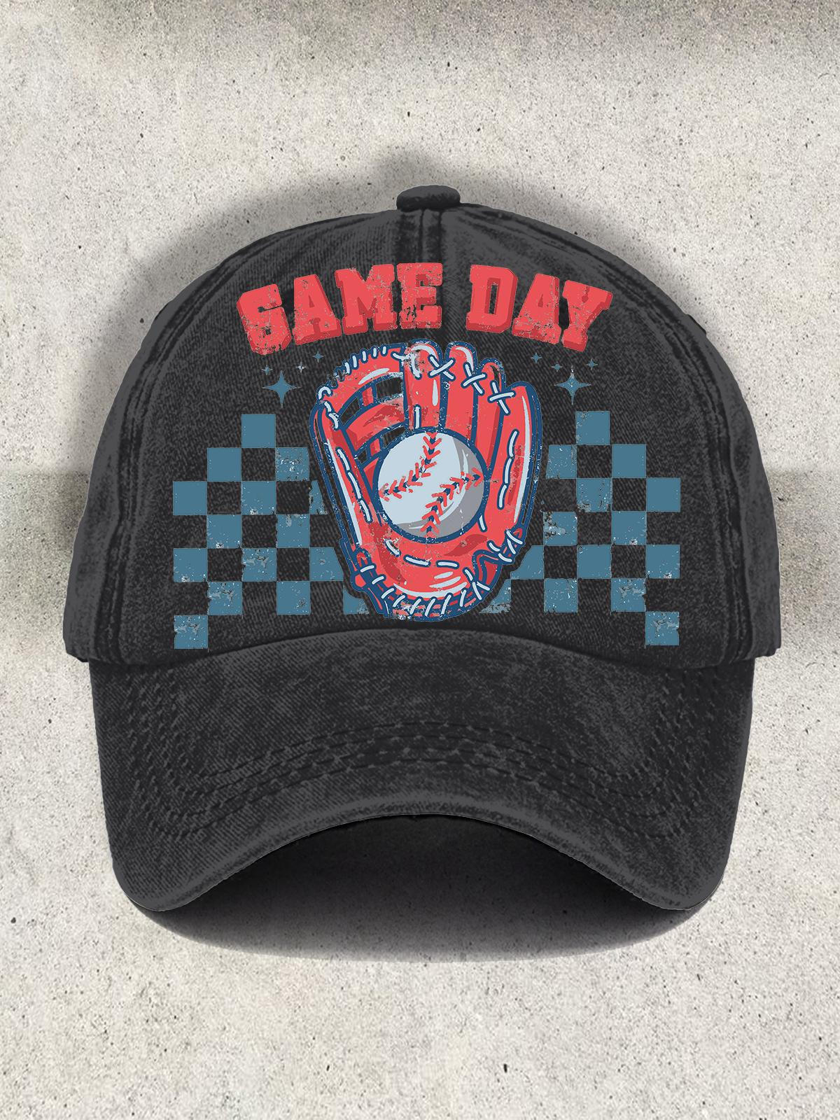 Game Day Baseball Vintage Fun Print Baseball Cap