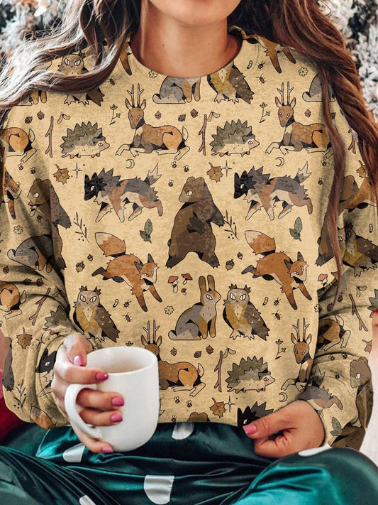 Women's Funny Animal Vintage Print Long Sleeve Top