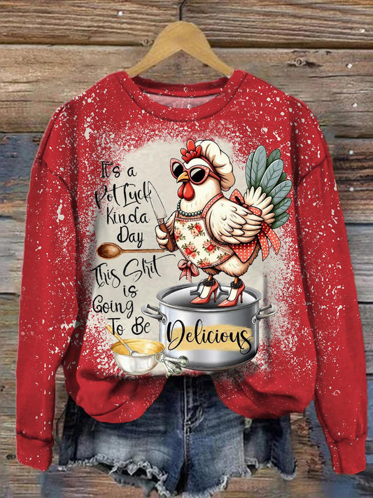 It's A Pot Luck Kinda Day Hen Casual Long Sleeve Top