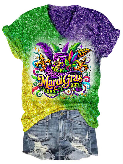 Women's Retro Mardi Gras V Neck T-Shirt