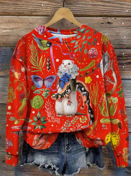 Cute Opossum Animal Floral Spring Atmosphere Printed Casual Top