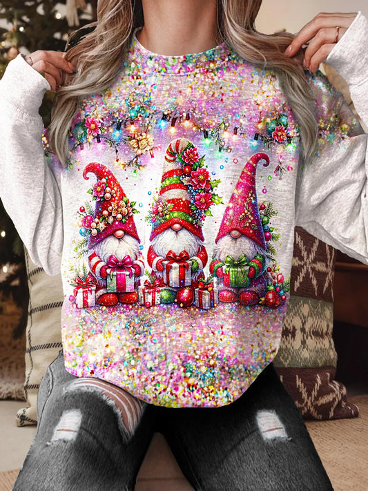 Women's Christmas Gift Gnome Printed Long Sleeve Casual Top