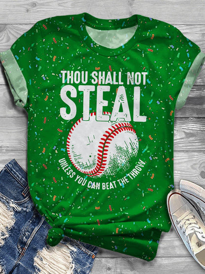 Retro Fashionable Baseball Print Crew Neck T-shirt