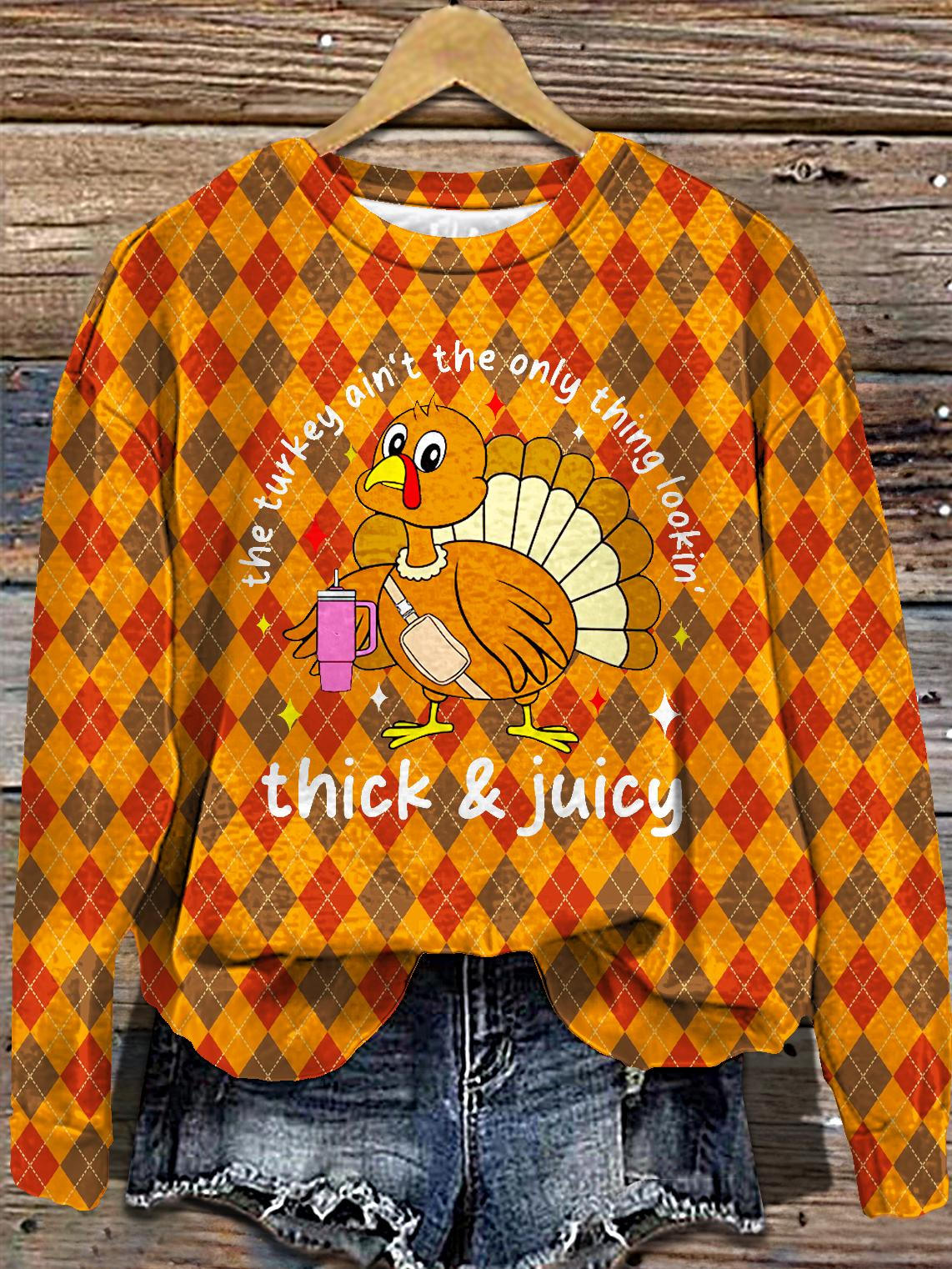 Women's Thanksgiving Turkey Printed Long Sleeve Casual Top