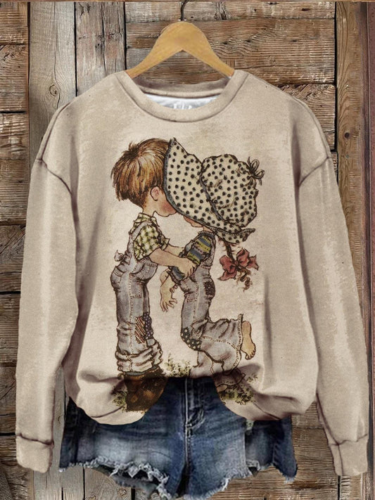 Women's Cute Kids Vintage Print Long Sleeve Top