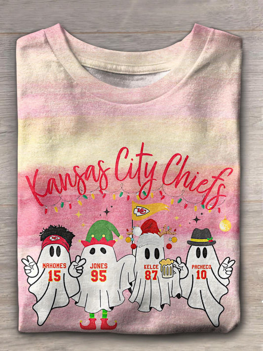 Kansas City Football Christmas Print Crew Neck T-shirt