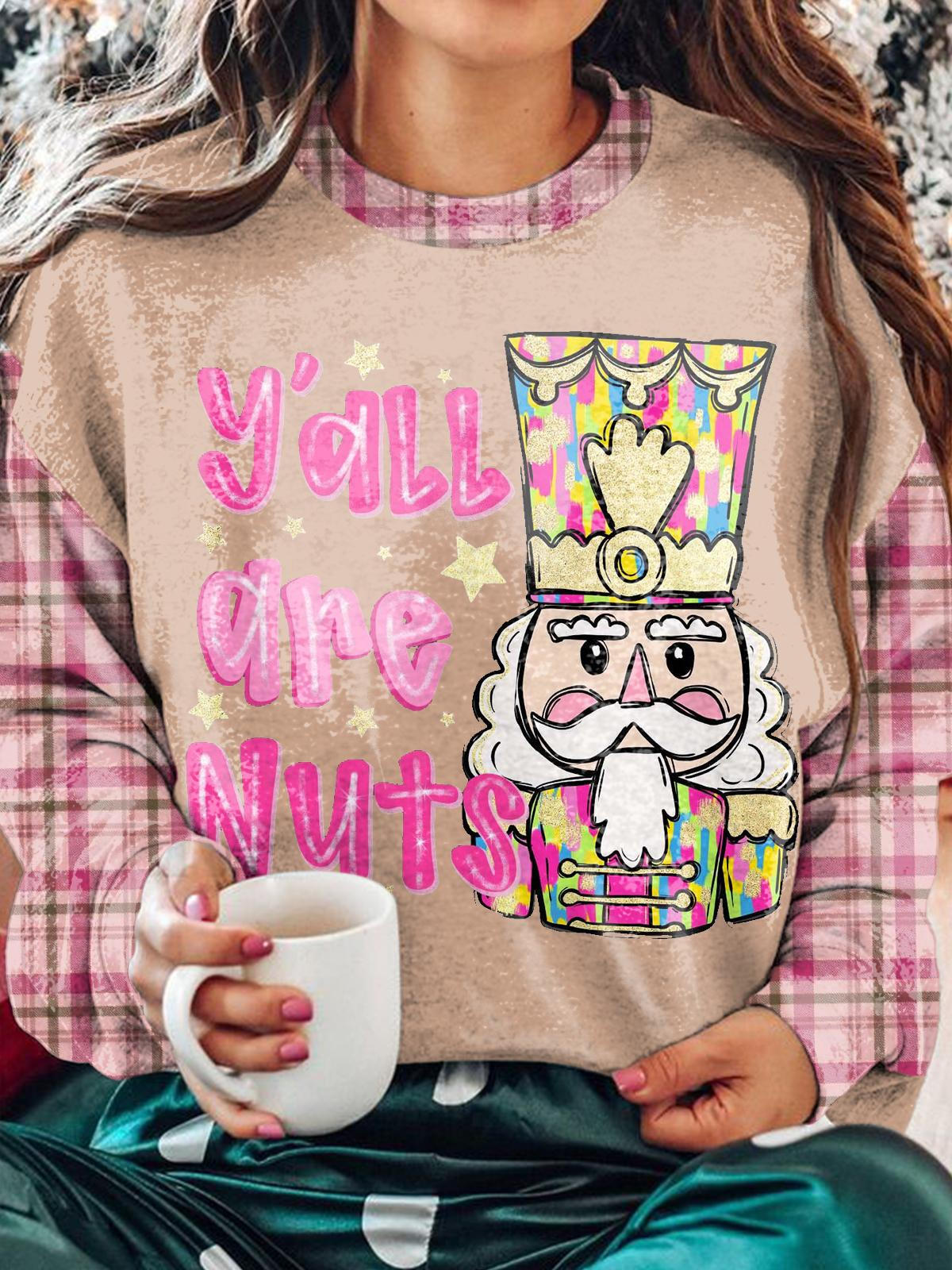 Y'all Are Nuts Christmas Paulownia Print Long Sleeve Top