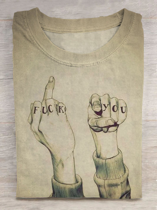 Fuck You Fun Finger Dance Vintage Print Casual T-shir