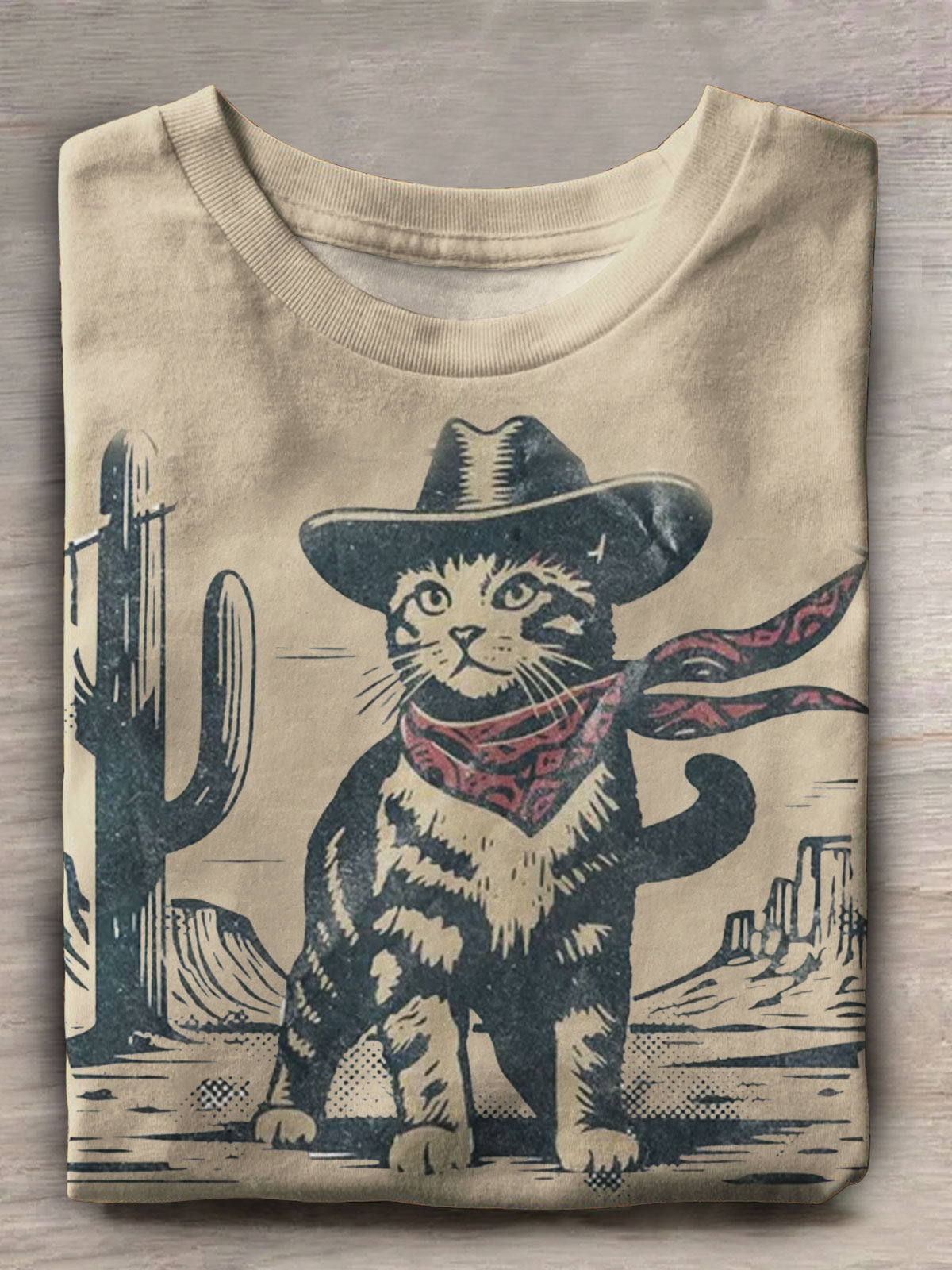 Western Cat Print Short Sleeve Top