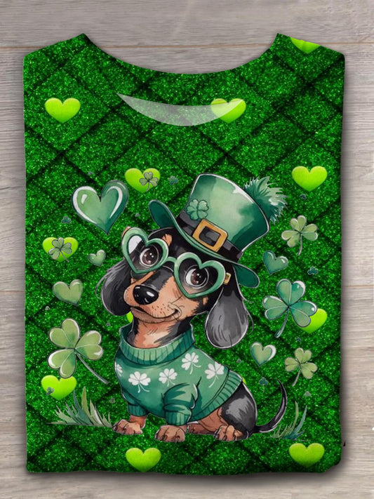 Cute St. Patrick's Dachshund Dog Crew Neck T-shirt